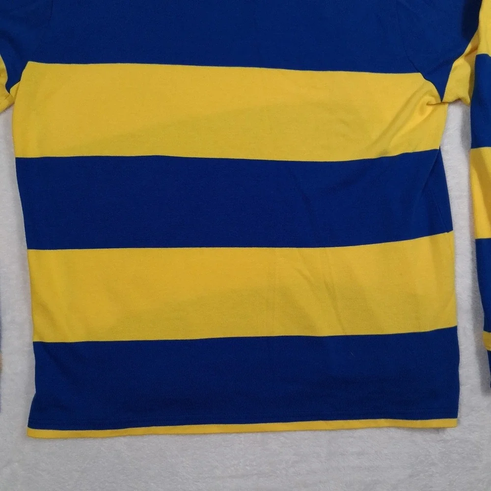 Polo Ralph Lauren Men's Long Sleeve Rugby Shirt Yellow Blue Striped Size XL